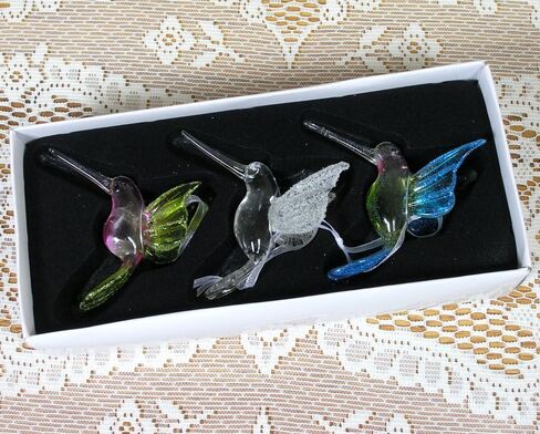 Hummingbird Christmas Ornaments with Glitter Accents - Set of 3 - Handblown XmasOrnaments - Holiday Decorations Gift for Bird Lover in Saudi Arabia