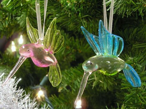 Hummingbird Christmas Ornaments with Glitter Accents - Set of 3 - Handblown XmasOrnaments - Holiday Decorations Gift for Bird Lover in Saudi Arabia