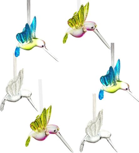 Hummingbird Christmas Ornaments with Glitter Accents - Set of 3 - Handblown XmasOrnaments - Holiday Decorations Gift for Bird Lover in Saudi Arabia