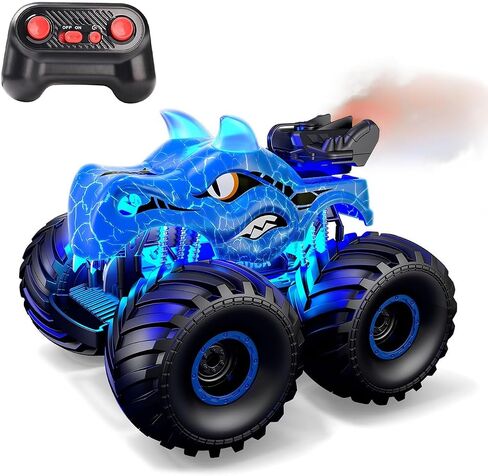 Threeking 1:18 ديناصور RC سيارة التحكم عن بعد سيارات شاحنات لعبة 4WD ألعاب السيارات على الطرق الوعرة مع أضواء رذاذ مناسبة لجميع هدايا التضاريس للأولاد / الفتيات الذين تتراوح أعمارهم بين 6 فما فوق الأزرق in Kuwait