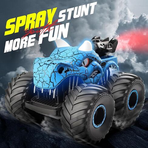 Threeking 1:18 ديناصور RC سيارة التحكم عن بعد سيارات شاحنات لعبة 4WD ألعاب السيارات على الطرق الوعرة مع أضواء رذاذ مناسبة لجميع هدايا التضاريس للأولاد / الفتيات الذين تتراوح أعمارهم بين 6 فما فوق الأزرق in Kuwait