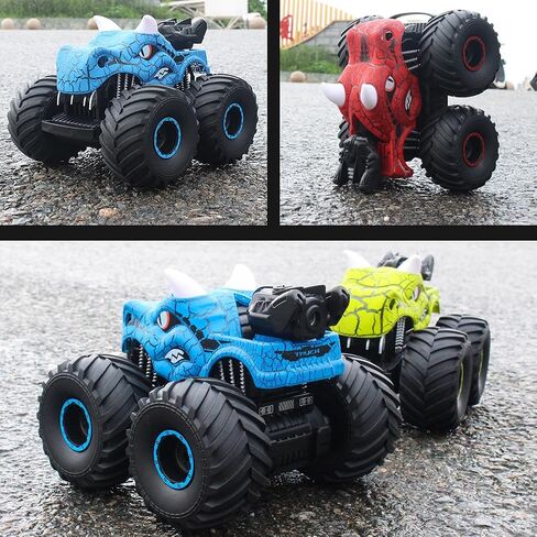 Threeking 1:18 ديناصور RC سيارة التحكم عن بعد سيارات شاحنات لعبة 4WD ألعاب السيارات على الطرق الوعرة مع أضواء رذاذ مناسبة لجميع هدايا التضاريس للأولاد / الفتيات الذين تتراوح أعمارهم بين 6 فما فوق الأزرق in Kuwait