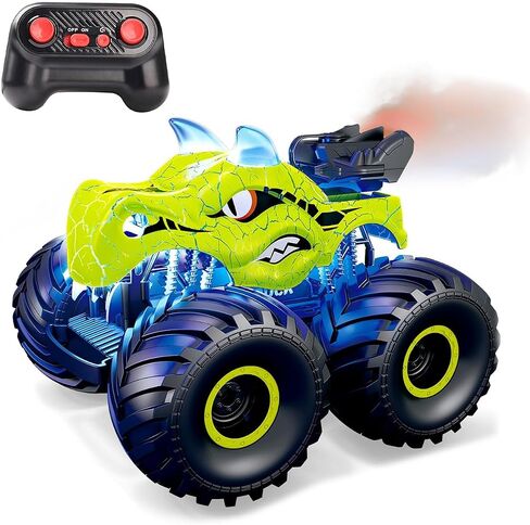 Threeking 1:18 ديناصور RC سيارة التحكم عن بعد سيارات شاحنات لعبة 4WD ألعاب السيارات على الطرق الوعرة مع أضواء رذاذ مناسبة لجميع هدايا التضاريس للأولاد / الفتيات الذين تتراوح أعمارهم بين 6 فما فوق الأزرق in Kuwait