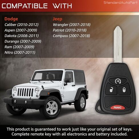 StandardAutoPart New Remote for Chrysler PT Cruiser Caliber Durango Ram Nitro Compass Patriot Wrangler 2007 2008 2009 2010 2011 2012 2013 2014 2015 2016 2017 2018 68003659AA (Complete Unit) in Saudi Arabia