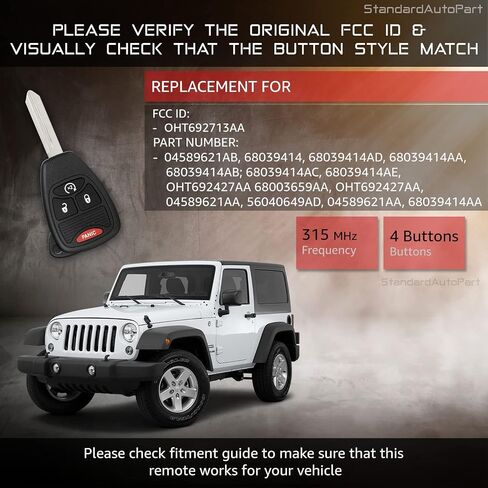 StandardAutoPart New Remote for Chrysler PT Cruiser Caliber Durango Ram Nitro Compass Patriot Wrangler 2007 2008 2009 2010 2011 2012 2013 2014 2015 2016 2017 2018 68003659AA (Complete Unit) in Saudi Arabia