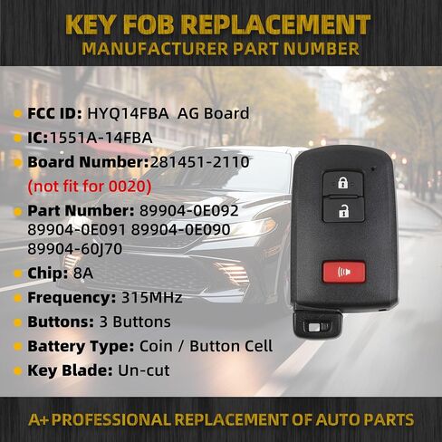 استبدال مفتاح Dasbecan Key Fob متوافق مع Toyota Highlander 2017-2019 Land Cruiser 2016-2018 4Runner 2020-2021 Tacoma 2015-2021 Sequoia Tundra 2019-2021 يستبدل HYQ14FBA 281451-2110 3 أزرار in Saudi Arabia