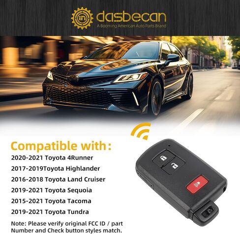 استبدال مفتاح Dasbecan Key Fob متوافق مع Toyota Highlander 2017-2019 Land Cruiser 2016-2018 4Runner 2020-2021 Tacoma 2015-2021 Sequoia Tundra 2019-2021 يستبدل HYQ14FBA 281451-2110 3 أزرار in Saudi Arabia