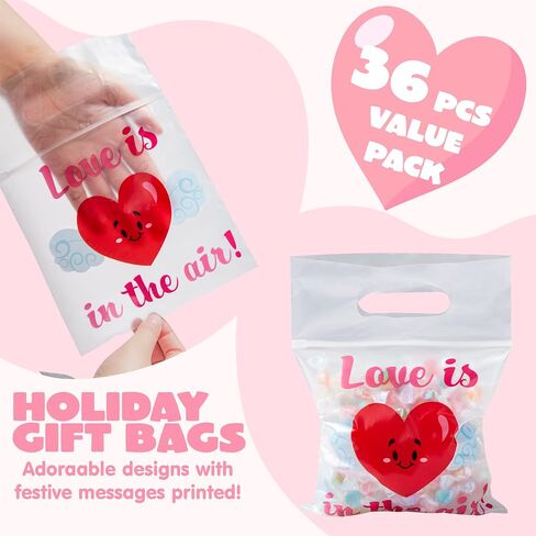 JOYIN 36 Pcs Valentine's Day Cellophane Gift Bag, Candy Bag with 6 Valentine’s Themed Designs for Kids Party Favor, Classroom Exchange Prizes,Valentine’s Goody Bag in Saudi Arabia