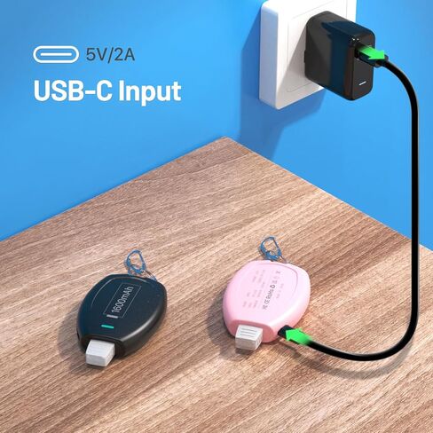 (عبوتان) شاحن محمول بسلسلة مفاتيح USB-C، بنك طاقة صغير 1600 مللي أمبير في الساعة، حزمة بطارية مدمجة للغاية، حلقة مفاتيح لهاتف iPhone 15/15 Plus/15 Pro/15 Pro Max/ Samsung Type-C e4810 scp flip Phone - أسود ووردي in Kuwait