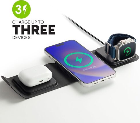 شاحن سفر Mophie 3 في 1 مع MagSafe - شحن لاسلكي سريع لأجهزة iPhone وApple Watch وAirPods متوافق مع iPhone 15/14/13/12 [معتمد من Apple MFi] in Kuwait