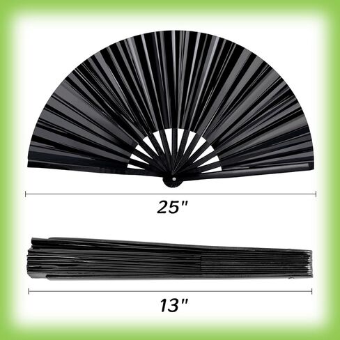 JOHOUSE Black Rave Folding Fan, Holographic Rave Fan Large Foldable Fan for Drag Queen EDM Music Festival Women in Saudi Arabia