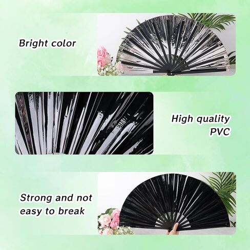 JOHOUSE Black Rave Folding Fan, Holographic Rave Fan Large Foldable Fan for Drag Queen EDM Music Festival Women in Saudi Arabia