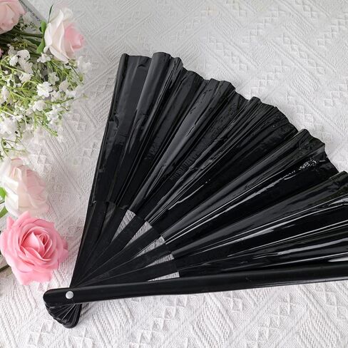 JOHOUSE Black Rave Folding Fan, Holographic Rave Fan Large Foldable Fan for Drag Queen EDM Music Festival Women in Saudi Arabia