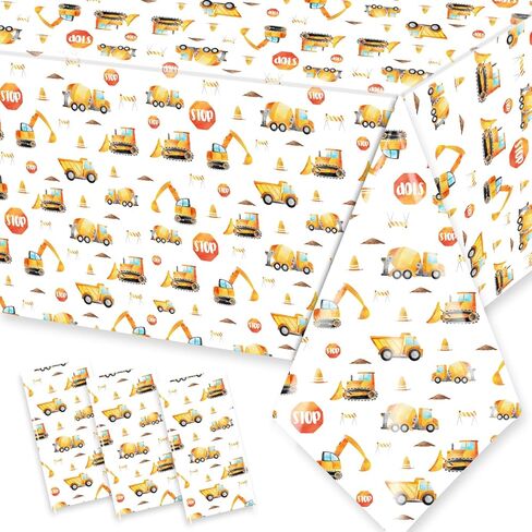 3 قطع مفارش طاولة البناء - لوازم حفلات أعياد الميلاد، شاحنة قلابة، أغطية طاولات بلاستيكية مستطيلة للاستعمال مرة واحدة لحفلات أعياد الميلاد للأولاد in Kuwait