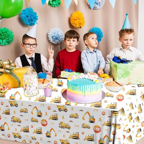 3 قطع مفارش طاولة البناء - لوازم حفلات أعياد الميلاد، شاحنة قلابة، أغطية طاولات بلاستيكية مستطيلة للاستعمال مرة واحدة لحفلات أعياد الميلاد للأولاد in Kuwait