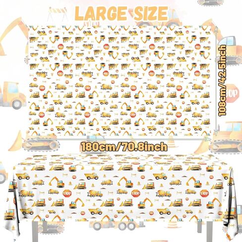 3 قطع مفارش طاولة البناء - لوازم حفلات أعياد الميلاد، شاحنة قلابة، أغطية طاولات بلاستيكية مستطيلة للاستعمال مرة واحدة لحفلات أعياد الميلاد للأولاد in Kuwait