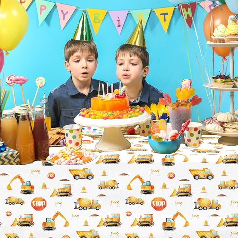3 قطع مفارش طاولة البناء - لوازم حفلات أعياد الميلاد، شاحنة قلابة، أغطية طاولات بلاستيكية مستطيلة للاستعمال مرة واحدة لحفلات أعياد الميلاد للأولاد in Kuwait