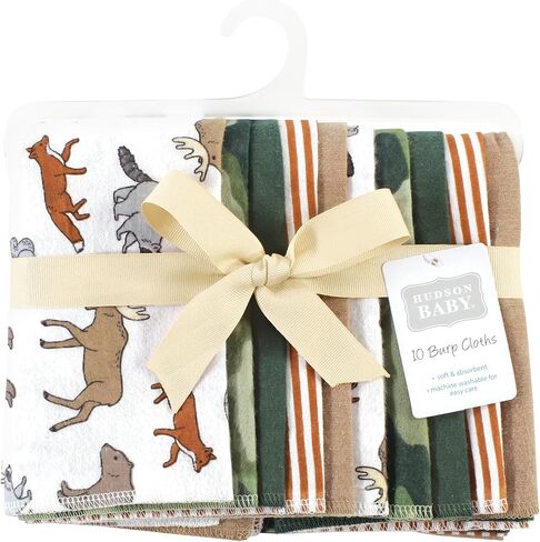 Hudson Baby Unisex Baby Cotton Flannel Burp Cloths, Animal Adventure 10 Pack, One Size in Saudi Arabia