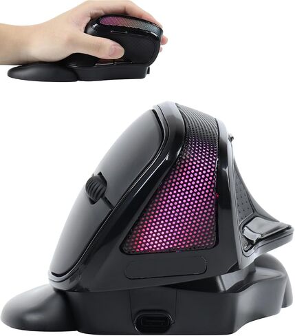 Wireless Mouse Large Ergonomic Vertical Angle Adjustable Ergo Upright Carpal Tunnel Right Hand 6 buttons USB Optical Cordless Mice for PC Laptop Computer Macbook,3600 DPI,Removable Palm Rest,RGB Light in Saudi Arabia