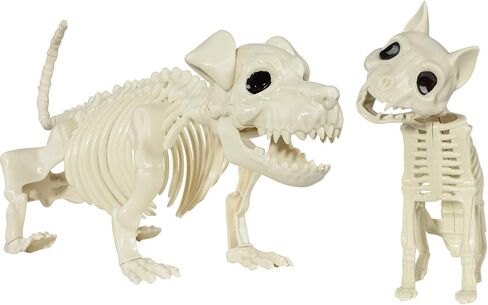هيكل عظمي للكلب والقط، قطعتان من عظام الهيكل العظمي لحيوانات الهالوين البلاستيكية للمناسبات الداخلية/الخارجية للهالوين، ديكور حفلات مشهد مخيف in Kuwait