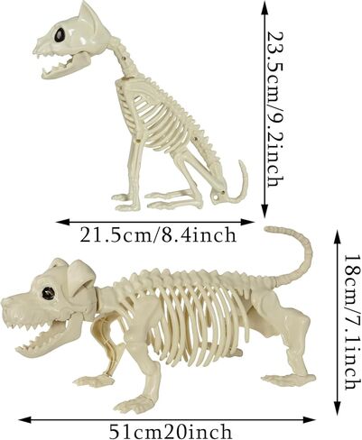 هيكل عظمي للكلب والقط، قطعتان من عظام الهيكل العظمي لحيوانات الهالوين البلاستيكية للمناسبات الداخلية/الخارجية للهالوين، ديكور حفلات مشهد مخيف in Kuwait