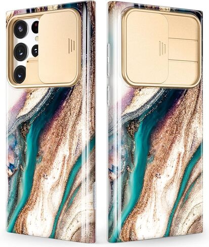 GVIEWIN Designed for Samsung Galaxy S22 Ultra Case with Slide Camera Cover, [Military Grade Drop Protection] Marble Slim Fit Shockproof Protective Phone Case for S22 Ultra 5G 6.8" 2022(Quicksand) in Saudi Arabia