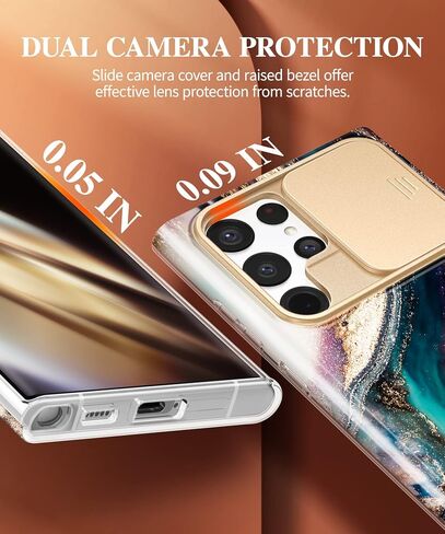 GVIEWIN Designed for Samsung Galaxy S22 Ultra Case with Slide Camera Cover, [Military Grade Drop Protection] Marble Slim Fit Shockproof Protective Phone Case for S22 Ultra 5G 6.8" 2022(Quicksand) in Saudi Arabia