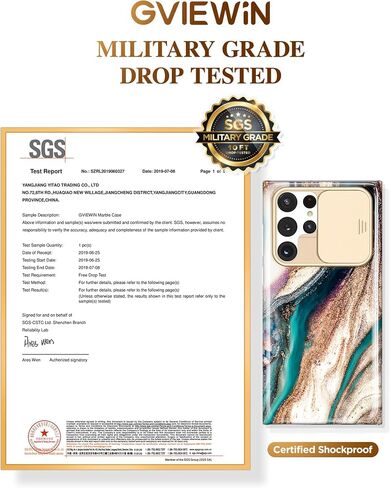 GVIEWIN Designed for Samsung Galaxy S22 Ultra Case with Slide Camera Cover, [Military Grade Drop Protection] Marble Slim Fit Shockproof Protective Phone Case for S22 Ultra 5G 6.8" 2022(Quicksand) in Saudi Arabia