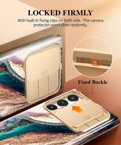 GVIEWIN Designed for Samsung Galaxy S22 Ultra Case with Slide Camera Cover, [Military Grade Drop Protection] Marble Slim Fit Shockproof Protective Phone Case for S22 Ultra 5G 6.8" 2022(Quicksand) in Saudi Arabia