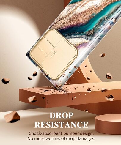 GVIEWIN Designed for Samsung Galaxy S22 Ultra Case with Slide Camera Cover, [Military Grade Drop Protection] Marble Slim Fit Shockproof Protective Phone Case for S22 Ultra 5G 6.8" 2022(Quicksand) in Saudi Arabia