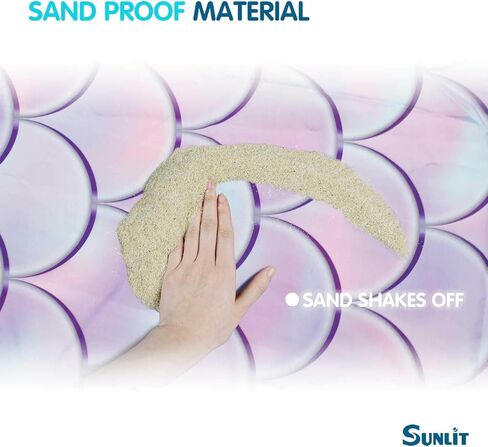 بطانية شاطئ حريرية ناعمة مقاومة للرمل مقاس 106 بوصة × 81 بوصة / 85 بوصة × 72 بوصة حصيرة مقاومة للرمل مع جيوب زاوية وحقيبة شبكية لحفلات الشاطئ والسفر والتخييم ومهرجان الموسيقى في الهواء الطلق، مقياس حورية البحر الأرجواني in Kuwait