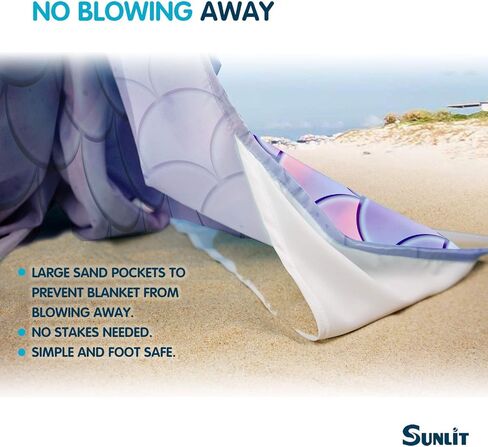 بطانية شاطئ حريرية ناعمة مقاومة للرمل مقاس 106 بوصة × 81 بوصة / 85 بوصة × 72 بوصة حصيرة مقاومة للرمل مع جيوب زاوية وحقيبة شبكية لحفلات الشاطئ والسفر والتخييم ومهرجان الموسيقى في الهواء الطلق، مقياس حورية البحر الأرجواني in Kuwait