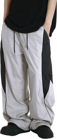 OYOANGLE Men's Colorblock Drawstring Waist Wide Leg Baggy Streetwear Pants Trousers in Saudi Arabia