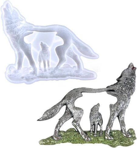 Wolf Resin Molds Howling Wolf Resin Mold Double Wolf Standing Silicone Mold Wall Decor with Lawn Animal Statue for DIY Wall Hanging Window Door Decor in Saudi Arabia