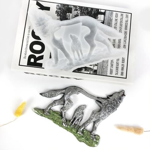 Wolf Resin Molds Howling Wolf Resin Mold Double Wolf Standing Silicone Mold Wall Decor with Lawn Animal Statue for DIY Wall Hanging Window Door Decor in Saudi Arabia