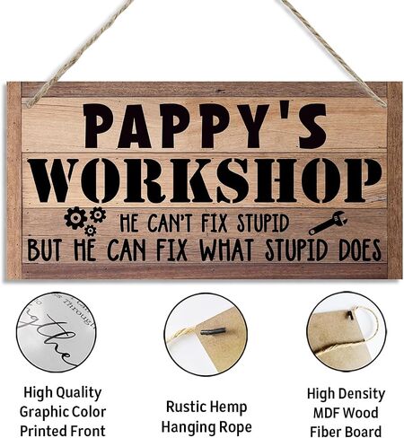 Pappy's Workshop Sign Gift for Pappy, Decorative Hanging Wall Plaque Wood Sign, Woodworking Room Decor, Farmhouse Decor for Garage, Funny Workshop Decor, Papa Gift for Birthday Christmas Father's Day in Saudi Arabia
