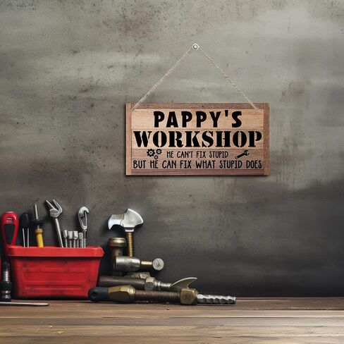 Pappy's Workshop Sign Gift for Pappy, Decorative Hanging Wall Plaque Wood Sign, Woodworking Room Decor, Farmhouse Decor for Garage, Funny Workshop Decor, Papa Gift for Birthday Christmas Father's Day in Saudi Arabia