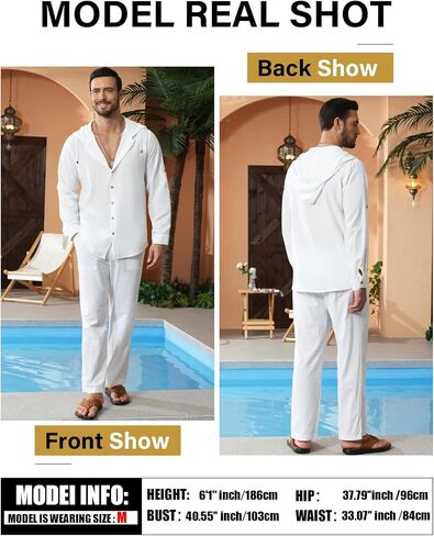 Mens Linen Shirts Casual Button Down Shirts Long Sleeve Roll-Up Sleeve Summer Beach Shirts Tops with Hood in Saudi Arabia