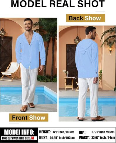 Mens Linen Shirts Casual Button Down Shirts Long Sleeve Roll-Up Sleeve Summer Beach Shirts Tops with Hood in Saudi Arabia