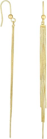 14Kt الذهب الأصفر 3.6X87mm لامعة 5 ستراند صندوق سلسلة شرابة نوع يتوهم انخفاض القرط مع سلك اليورو المشبك in Kuwait