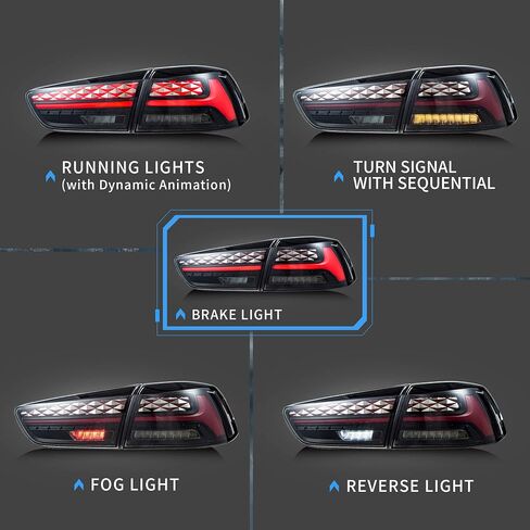 مصابيح خلفية LED من VLAND متوافقة مع Mitsubishi Lancer & EVO X 2008-2020 (غير مناسبة للرياضات/Fortis/io) مع إشارة انعطاف متسلسلة كهرمانية، مجموعة مصابيح خلفية LED كاملة دخان/ملون in Kuwait