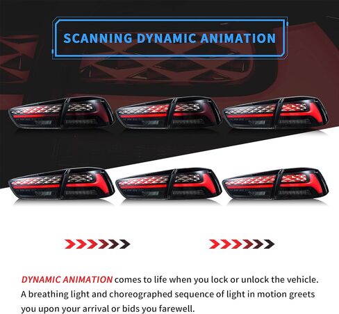 مصابيح خلفية LED من VLAND متوافقة مع Mitsubishi Lancer & EVO X 2008-2020 (غير مناسبة للرياضات/Fortis/io) مع إشارة انعطاف متسلسلة كهرمانية، مجموعة مصابيح خلفية LED كاملة دخان/ملون in Kuwait