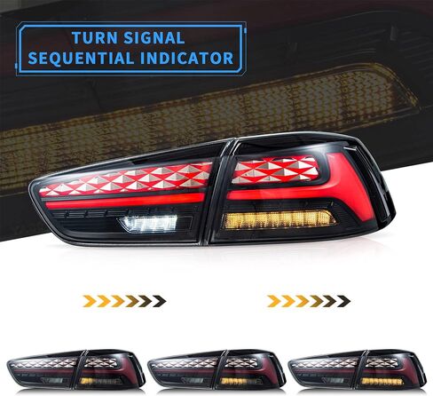 مصابيح خلفية LED من VLAND متوافقة مع Mitsubishi Lancer & EVO X 2008-2020 (غير مناسبة للرياضات/Fortis/io) مع إشارة انعطاف متسلسلة كهرمانية، مجموعة مصابيح خلفية LED كاملة دخان/ملون in Kuwait