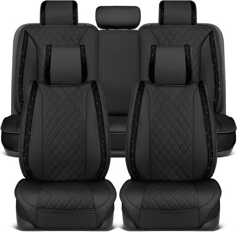 BlingStitch™ Car Seat Covers for Front Seats - Luxurious Black Vegan Leather Seat Covers for Cars with Black Bling Crystals, Premium Automotive Seat Covers for SUV, Trucks, Car Bling Luxury in Saudi Arabia