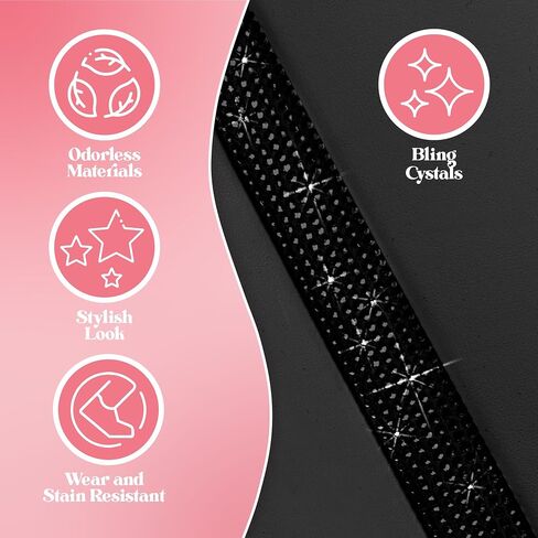 BlingStitch™ Car Seat Covers for Front Seats - Luxurious Black Vegan Leather Seat Covers for Cars with Black Bling Crystals, Premium Automotive Seat Covers for SUV, Trucks, Car Bling Luxury in Saudi Arabia