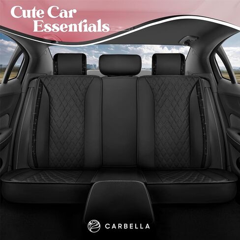 BlingStitch™ Car Seat Covers for Front Seats - Luxurious Black Vegan Leather Seat Covers for Cars with Black Bling Crystals, Premium Automotive Seat Covers for SUV, Trucks, Car Bling Luxury in Saudi Arabia