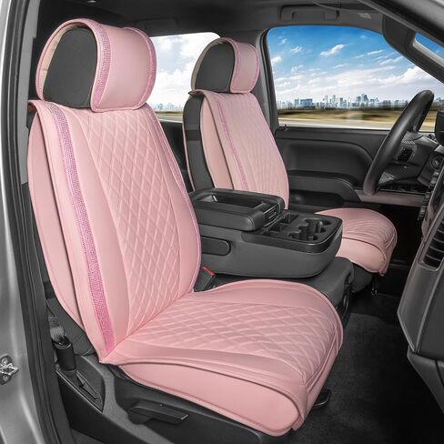 BlingStitch™ Car Seat Covers for Front Seats - Luxurious Black Vegan Leather Seat Covers for Cars with Black Bling Crystals, Premium Automotive Seat Covers for SUV, Trucks, Car Bling Luxury in Saudi Arabia