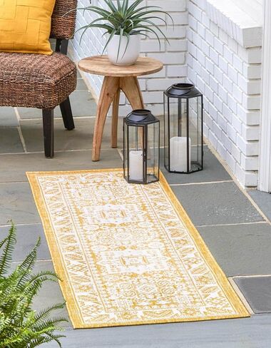 Unique Loom Outdoor Aztec Collection Area Rug - Chalca (2' x 6' 1" Runner, Rust Red/ Ivory) in Saudi Arabia