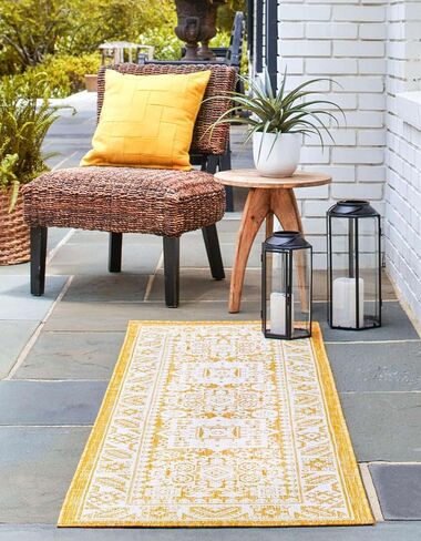 Unique Loom Outdoor Aztec Collection Area Rug - Chalca (2' x 6' 1" Runner, Rust Red/ Ivory) in Saudi Arabia