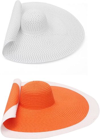 قبعة الشمس النسائية GEMVIE ذات الحافة الكبيرة من القش، قبعة الشمس ذات الحافة المرنة الكبيرة الحجم، قبعة من القش للشاطئ قابلة للتعبئة in Kuwait